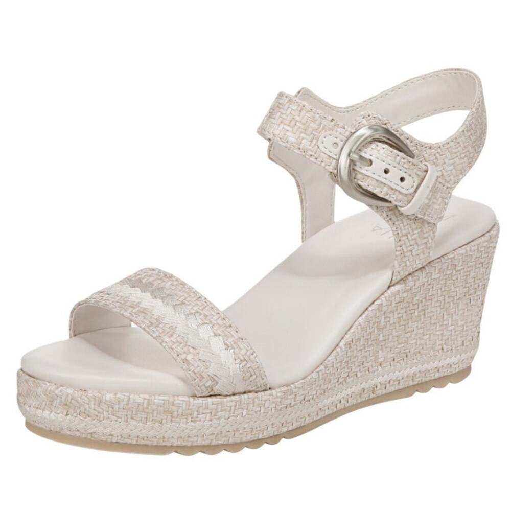Naturalizer Womens Stella Wedge Sandals US 9 Wide Eggshell Beige Raffia EUC